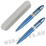 Синие ручка флешки металл usb flash pen blue в подарочной упаковке под логотип