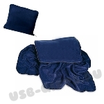 Плед подушка синяя под логотип, коричневые пледы подушки