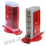 HUB USB ХАБ с адаптером 4 порта красный под логотип