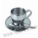 Термо набор чайная чашка блюдцем ложка металл