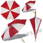 Зонт автоматический с деревянной ручкой красно-белый