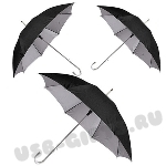 Зонты-трости серебристо-черный с металлической ручкой под логотип