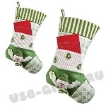 Носок для подарков зеленый с карманом зеленые новогодние носки