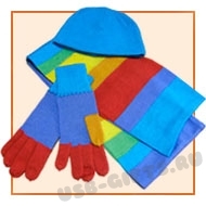 Вязаные наборы с логотипом: шапка, шарф, варежки, перчатки