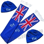 Набор вязаный акрил: шарф шапка, синий с логотипом