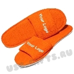 Тапочки с открытым носком оранжевые под логотип