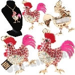 Флэшки со стразами «Петушок» jewel rooster usb drive ювелирные usb флеш карты под гравировку