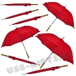 Красные зонты с деревянной ручкой под нанесение логотипа