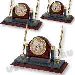 Настольные наборы сувенирные с часами «Мировое время» 2 ручки с логотипом