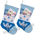 Синий новогодний носок для подарков и сувениров с карманом под логотип